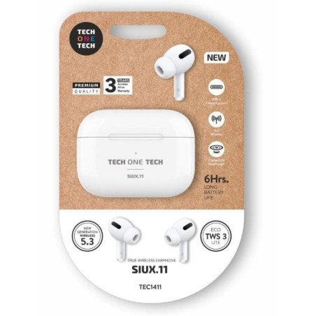 Auriculares bluetooth tech one tech siux.11 tec1411/ con estuche de carga/ autonomía 6h/ blancos
