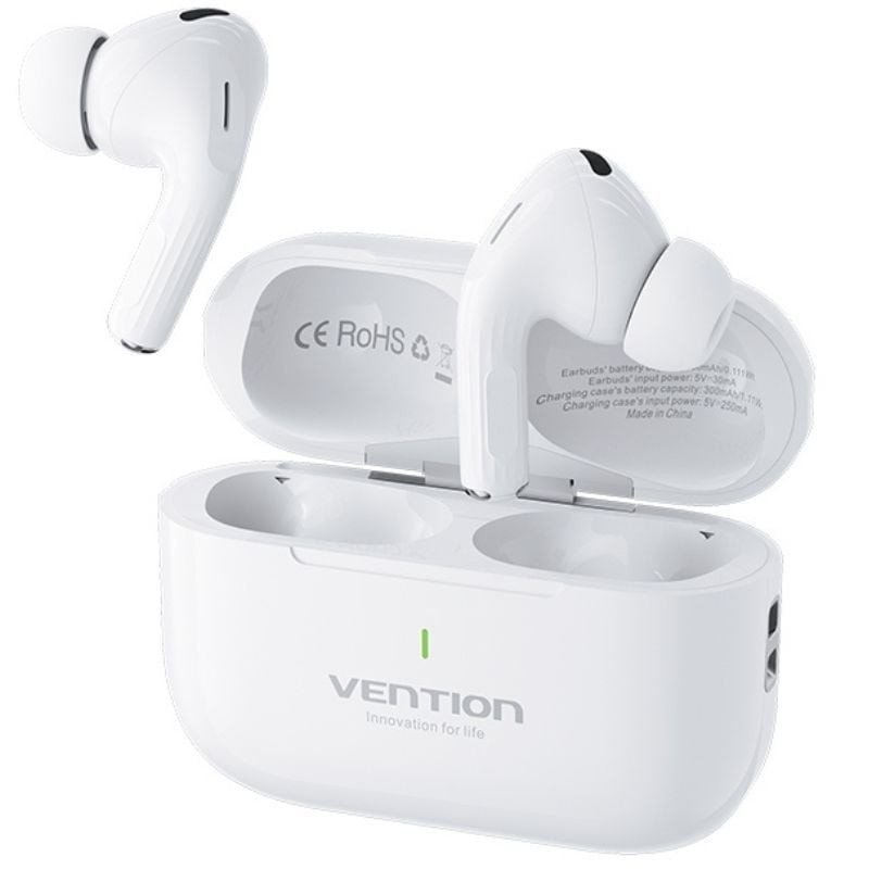 Auriculares bluetooth vention echo lite e11 con estuche de carga/ autonomía 6h/ blancos