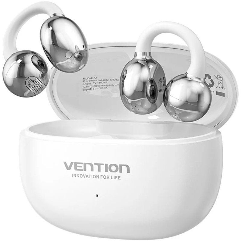 Auriculares bluetooth vention echo clip a11 pro con estuche de carga/ autonomía 6h/ blancos