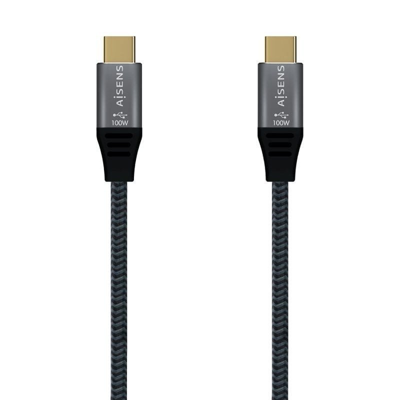Cable usb 2.0 tipo-c aisens a107-0629 5a 100w/ usb tipo-c macho - usb tipo-c macho/ hasta 100w/ 480mbps/ 2m/ gris