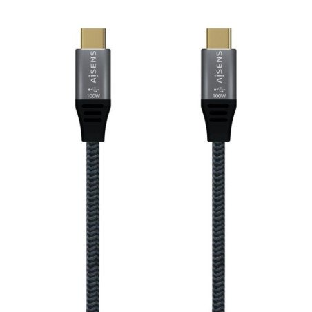 Cable usb 2.0 tipo-c aisens a107-0629 5a 100w/ usb tipo-c macho - usb tipo-c macho/ hasta 100w/ 480mbps/ 2m/ gris