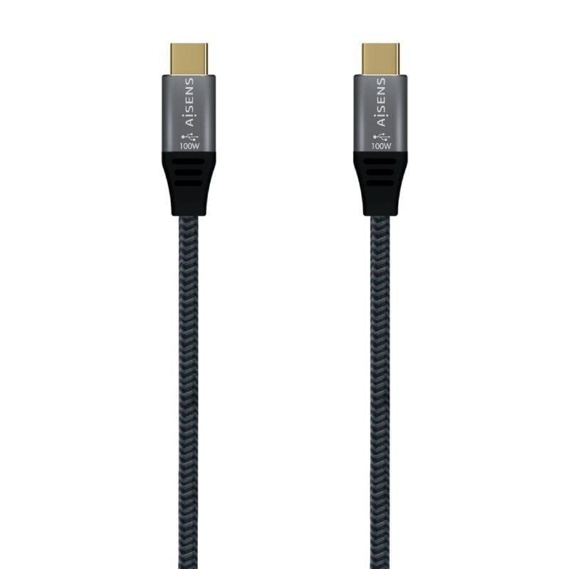Cable usb 3.2 tipo-c aisens a107-0671 20gbps 100w/ usb tipo-c macho - usb tipo-c macho/ hasta 100w/ 20gbps/ 1m/ gris