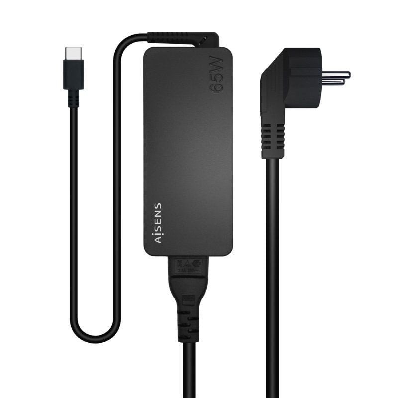 Cargador de portátil aisens asch-1pd65d-bk/ 1xusb tipo-c/ 65w/ automatico/ voltaje 5-20v