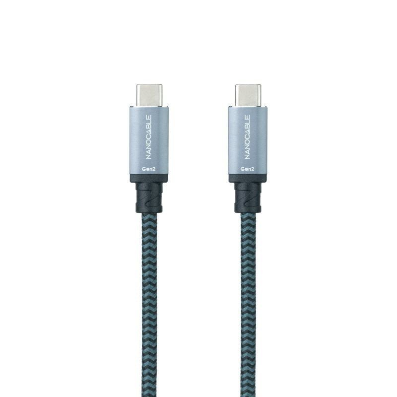 Cable usb 3.1 tipo-c nanocable 10.01.4102-comb/ usb tipo-c macho - usb tipo-c macho/ hasta 100w/ 10gbps/ 2m/ gris y negro