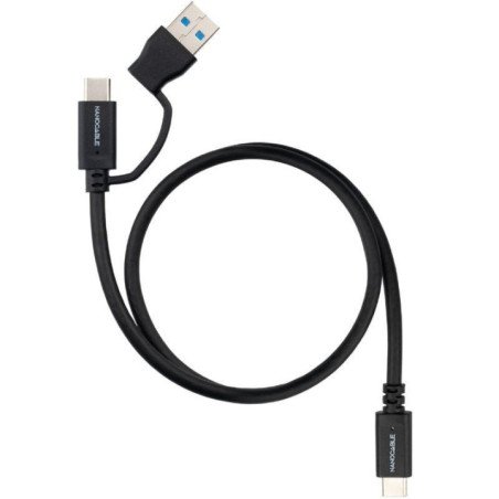 Cable usb 3.2 tipo-c nanocable 10.01.4800/ usb tipo-c macho/ usb macho - usb tipo-c macho/ hasta 60w/ 10gbps/ 50cm/ negro