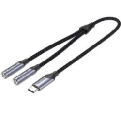 Cable conversor usb tipo-c vention bgnhy/ usb tipo-c macho - 2x jack 3.5 hembra/ 30cm/ gris