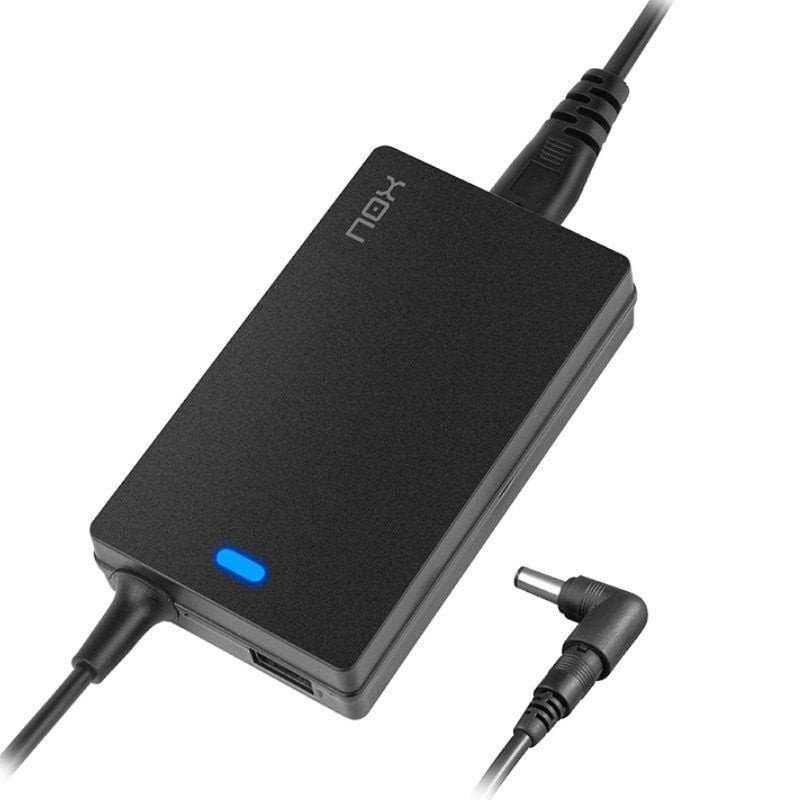 Cargador de portátil nox 65w/ 65w/ 1xusb/ automático/ 10 conectores/ voltaje 15-20v