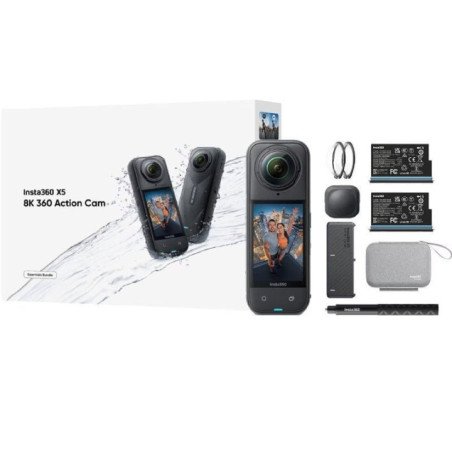 Cámara digital deportiva insta360 x5 essecial kit/ 8k/ ángulo de visión 360º/ negra