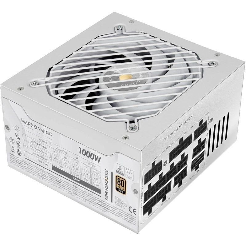 Fuente de alimentación mars gaming mpb1000sim/ 1000w/ ventilador 14cm/ atx 3.1/ pcie 5.1/ 80 plus gold/ blanca