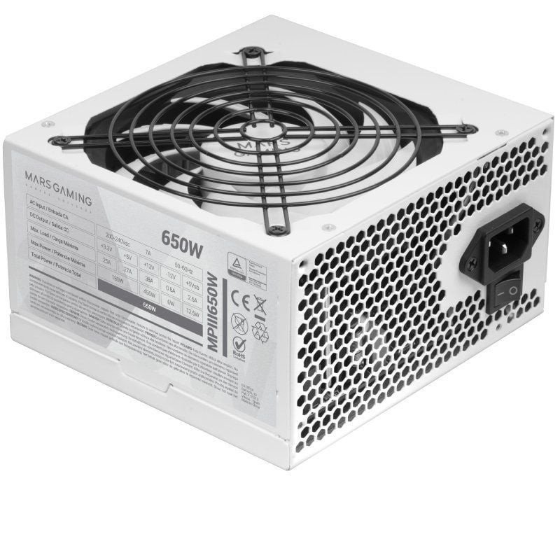 Fuente de alimentación mars gaming mpiii650w/ 650w/ ventilador 12cm/ blanca