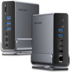 Docking usb tipo-c vention tpuh0/ 2xhdmi 4k/ 1xdisplayport/ 3xusb tipo-c/ 5xusb/ 1xrj45/ 1xlector de tarjetas/ 1xjack 3.5/