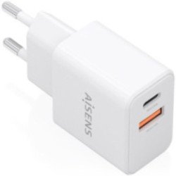 Cargador de pared gan aisens a110-1025/ 1xusb tipo-c/ 1xusb/ 20w/ blanco