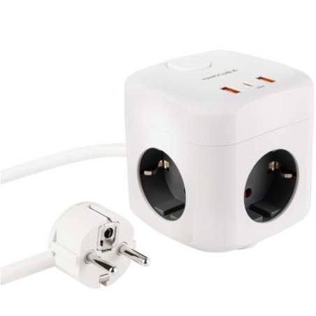 Regleta nanocable 10.37.0011/ 3 tomas de corriente/ 2 usb - 1 usb tipo-c/ cable 1.4m/ blanca