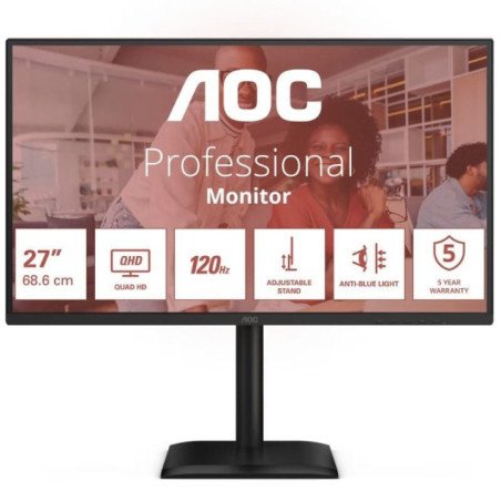 Monitor profesional aoc q27e4cv 27'/ qhd/ multimedia/ regulable en altura/ negro