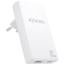Cargador de pared gan aisens asch-65w2p076-w/ 1xusb tipo-c/ 1xusb/ 65w/ blanco
