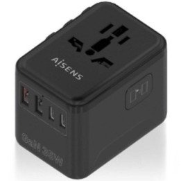 Cargador de pared universal gan para viaje aisens asps-2a3c09-bk/ toma de corriente universal/ 3xusb tipo-c/ 2xusb/ 35w
