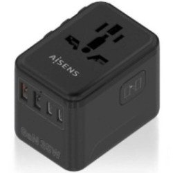 Cargador de pared universal gan para viaje aisens asps-2a3c09-bk/ toma de corriente universal/ 3xusb tipo-c/ 2xusb/ 35w