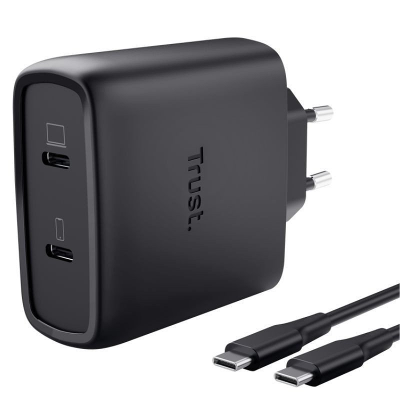 Cargador de pared gan trust maxo 65w 25525/ 2xusb tipo-c/ incluye cable usb tipo-c/ 65w