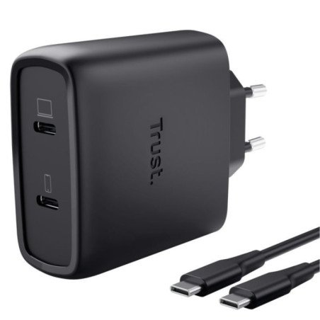 Cargador de pared gan trust maxo 65w 25525/ 2xusb tipo-c/ incluye cable usb tipo-c/ 65w