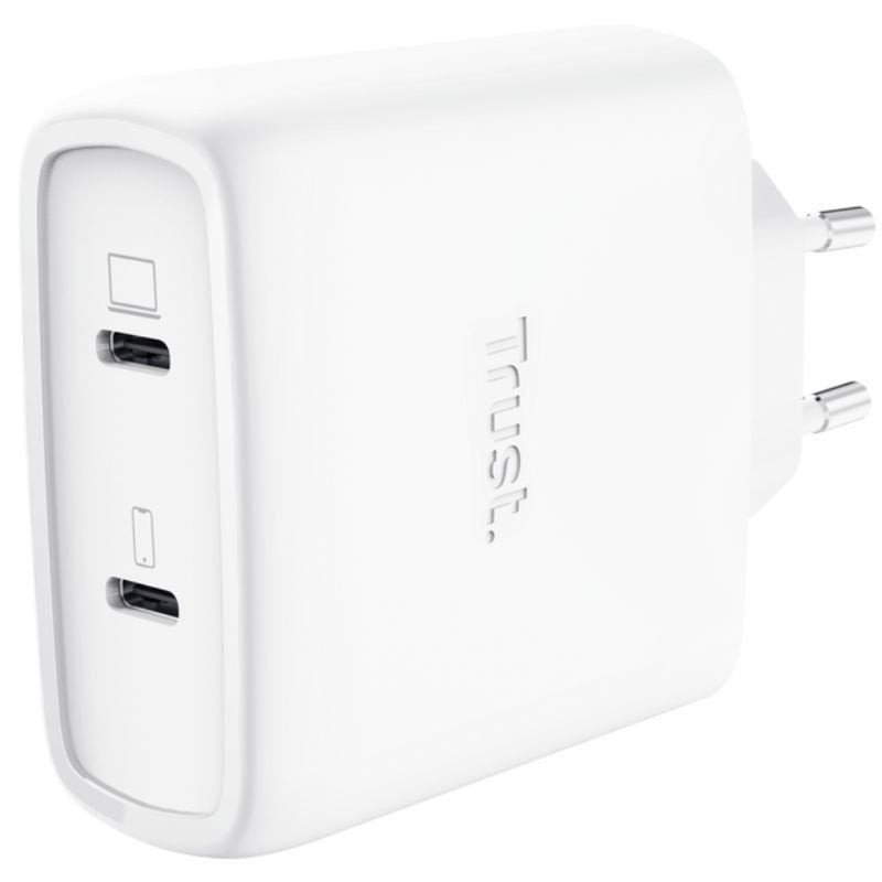 Cargador de pared gan trust maxo 65w 25526/ 2xusb tipo-c/ incluye cable usb tipo-c/ 65w