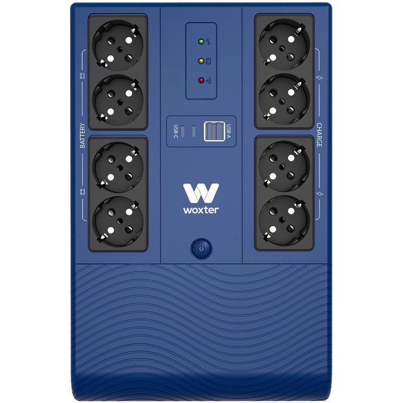 Sai línea interactiva woxter multibase ups 800 va/ 800va-480w/ 8 salidas/ formato torre