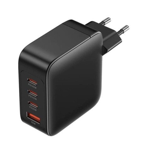 Cargador de pared gan vention feib0-eu/ 3xusb tipo-c + cable usb tipo-c/ 1xusb/ 140w