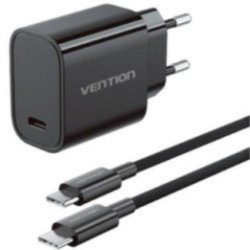 Cargador de pared gan vention g18b0-eu/ 1xusb tipo-c + cable usb tipo-c/ 30w