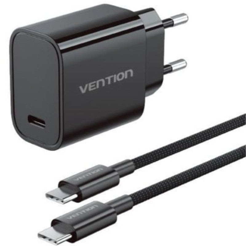 Cargador de pared gan vention g18b0-eu/ 1xusb tipo-c + cable usb tipo-c/ 30w