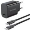 Cargador de pared gan vention g18b0-eu/ 1xusb tipo-c + cable usb tipo-c/ 30w