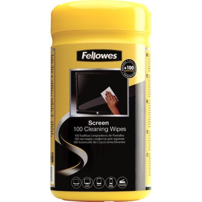 Dispensador de 100 toallitas fellowes 9183101 para limpieza de pantallas/ pack de 6 unidades