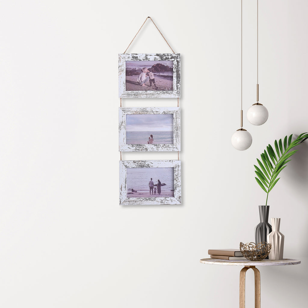 Vintage Modern Minimalist Rope Frame 6-Inch Triple Hanging Photo Wall Wooden Picture Frame Empty Handmade