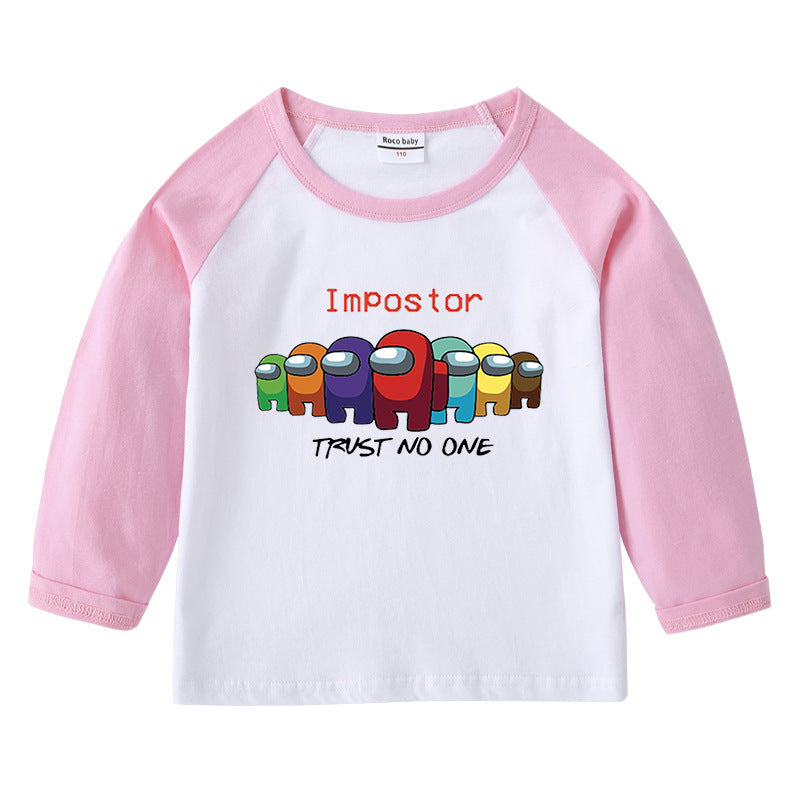 Children's T-shirt with round neck cartoon long sleeves