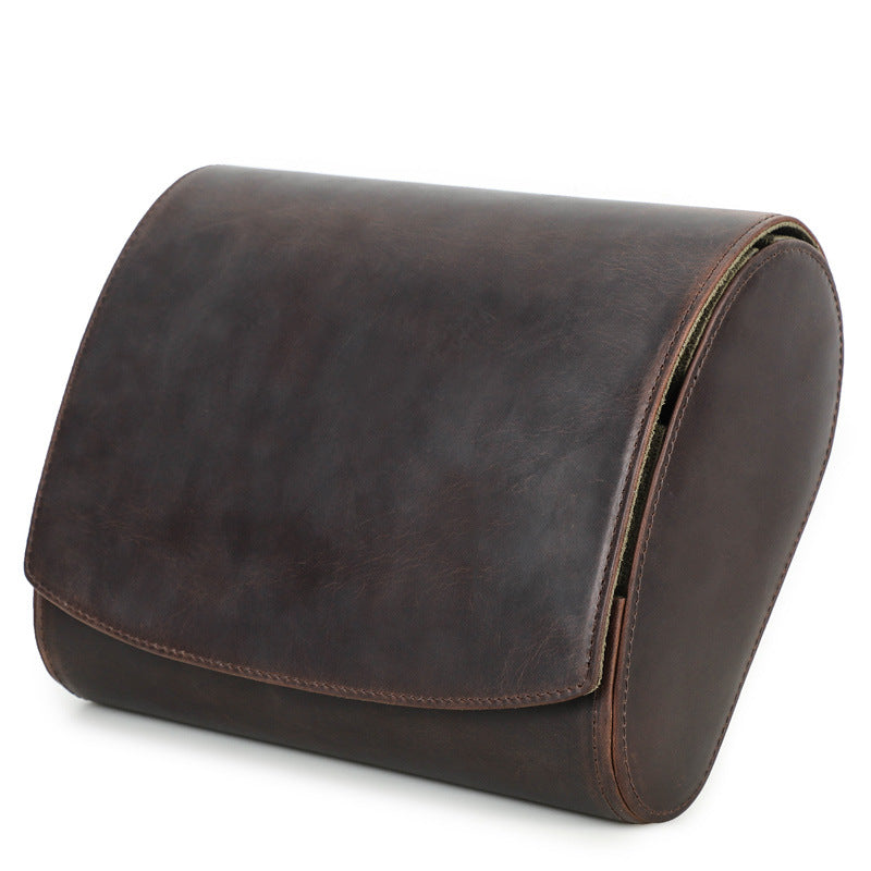 Vintage Crazy Horse Leather 6-Piece Watch Storage Box, Travel Portable Oval Handmade Genuine Leather Watch Case
