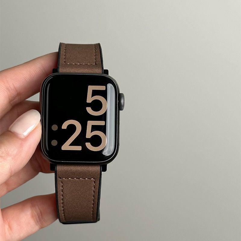 Compatible with Apple Watch 5/6/7/8/9 Ultra Magnetic Buckle Crazy Horse Texture Silicone Skin Strap