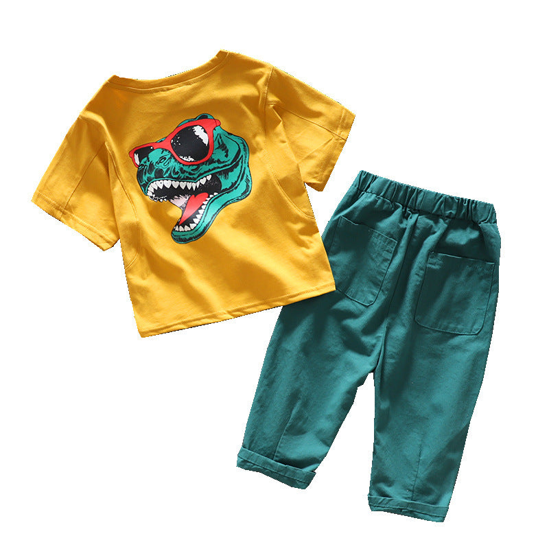Boys' Short Sleeve T-Shirt and Shorts Set, Children's Cartoon Sports Two-Piece Outfit