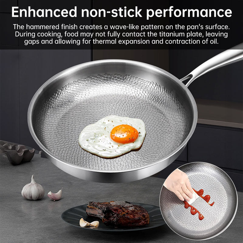 30cm Pure Titanium Nonstick Frying Pan - Coating-Free Patterned Meat Pan, Home Cooking Kitchen Utensil