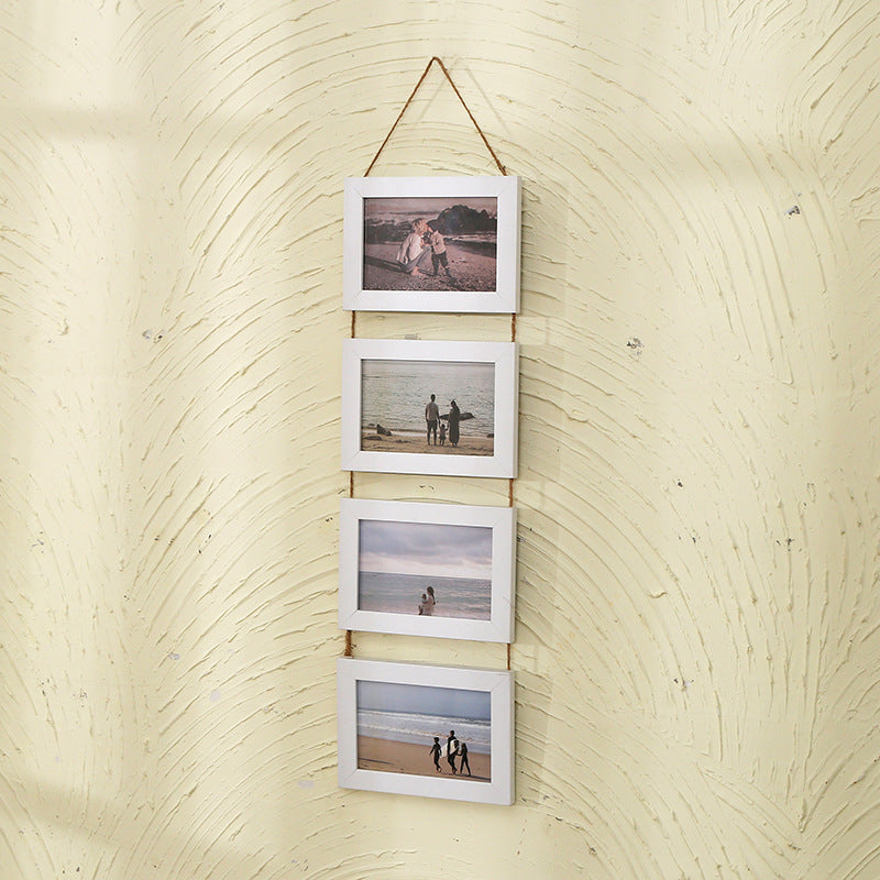 Vintage Modern Minimalist Rope Frame 6-Inch Triple Hanging Photo Wall Wooden Picture Frame Empty Handmade