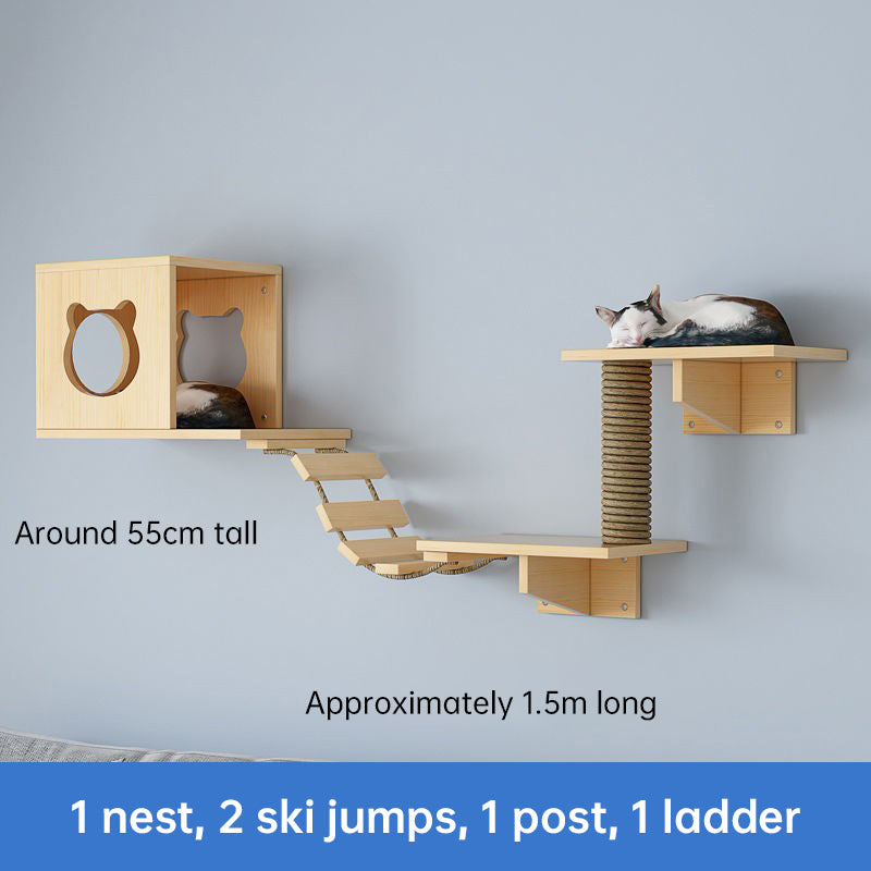 Wall-Mounted Cat Hammock & Sisal Scratch Post Set – Space-Saving Cat Activity Shelves, Climbing Tree & Bed for Indoor Cats