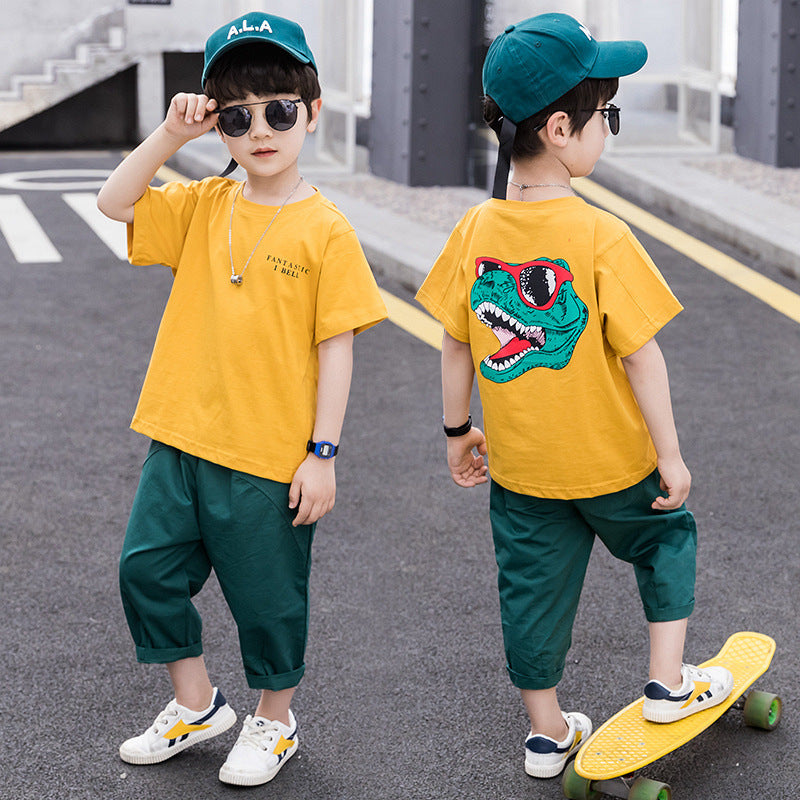 Boys' Short Sleeve T-Shirt and Shorts Set, Children's Cartoon Sports Two-Piece Outfit
