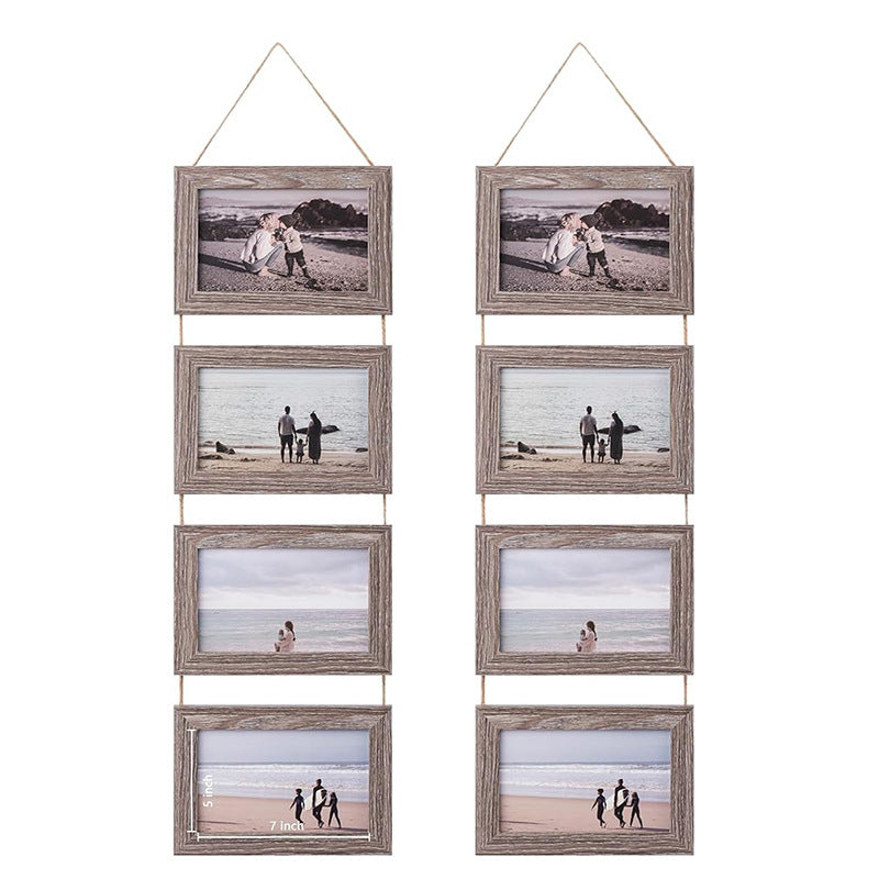 Vintage Modern Minimalist Rope Frame 6-Inch Triple Hanging Photo Wall Wooden Picture Frame Empty Handmade