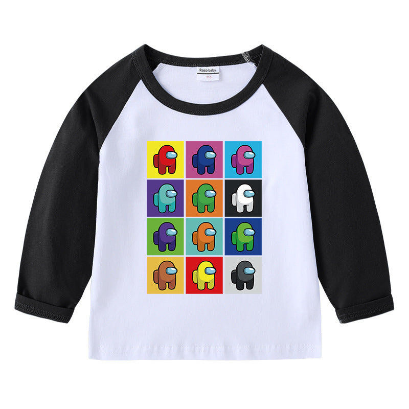 Children's T-shirt with round neck cartoon long sleeves