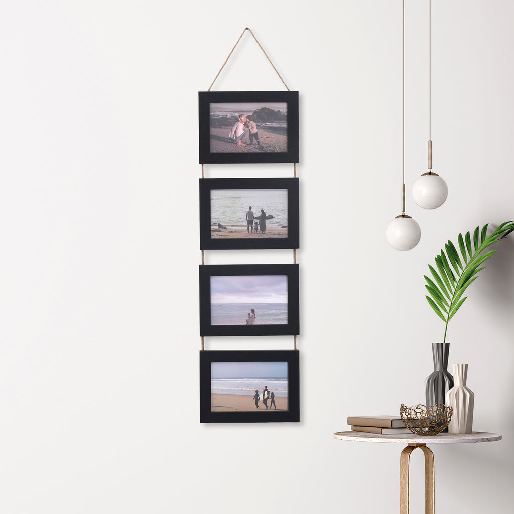 Vintage Modern Minimalist Rope Frame 6-Inch Triple Hanging Photo Wall Wooden Picture Frame Empty Handmade