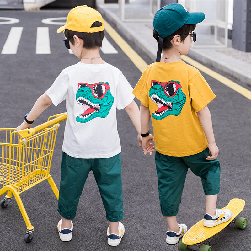 Boys' Short Sleeve T-Shirt and Shorts Set, Children's Cartoon Sports Two-Piece Outfit