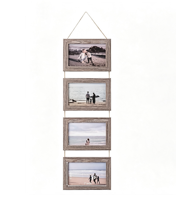 Vintage Modern Minimalist Rope Frame 6-Inch Triple Hanging Photo Wall Wooden Picture Frame Empty Handmade