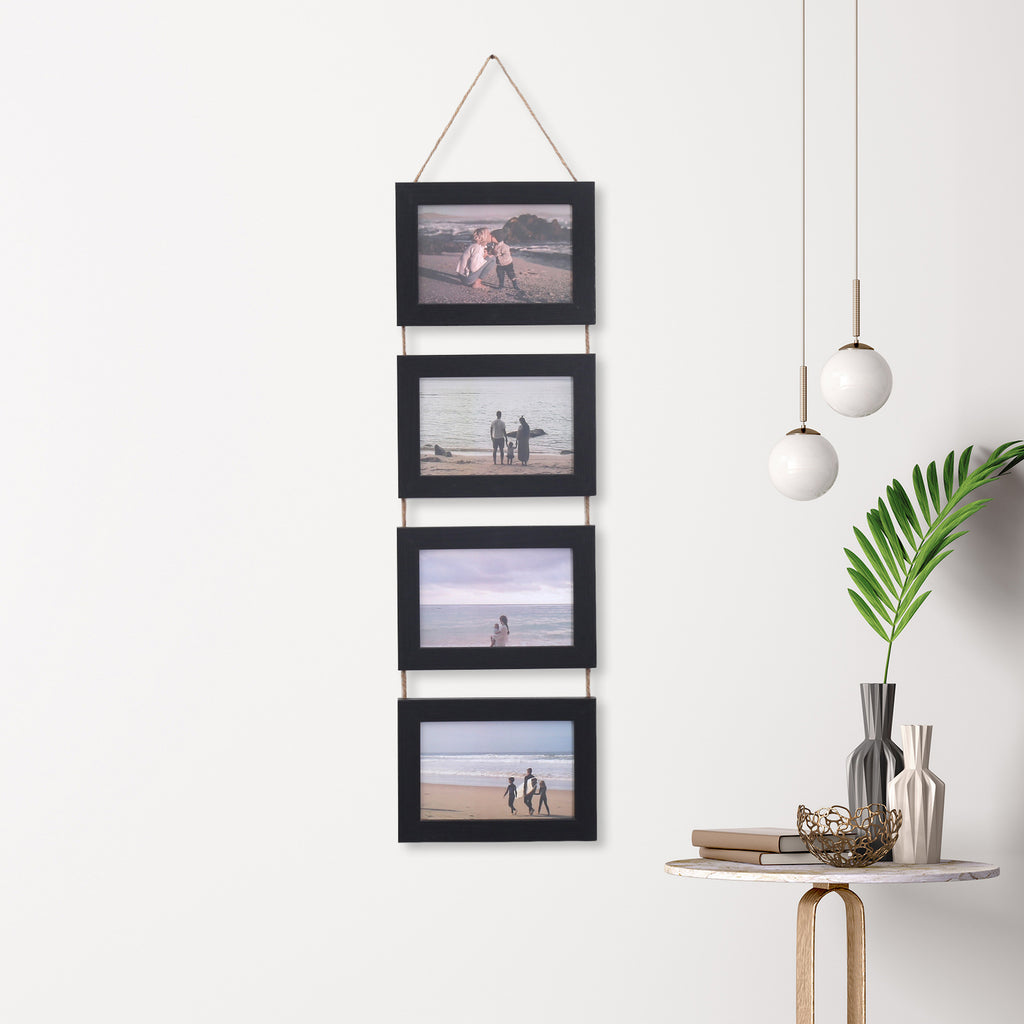 Vintage Modern Minimalist Rope Frame 6-Inch Triple Hanging Photo Wall Wooden Picture Frame Empty Handmade