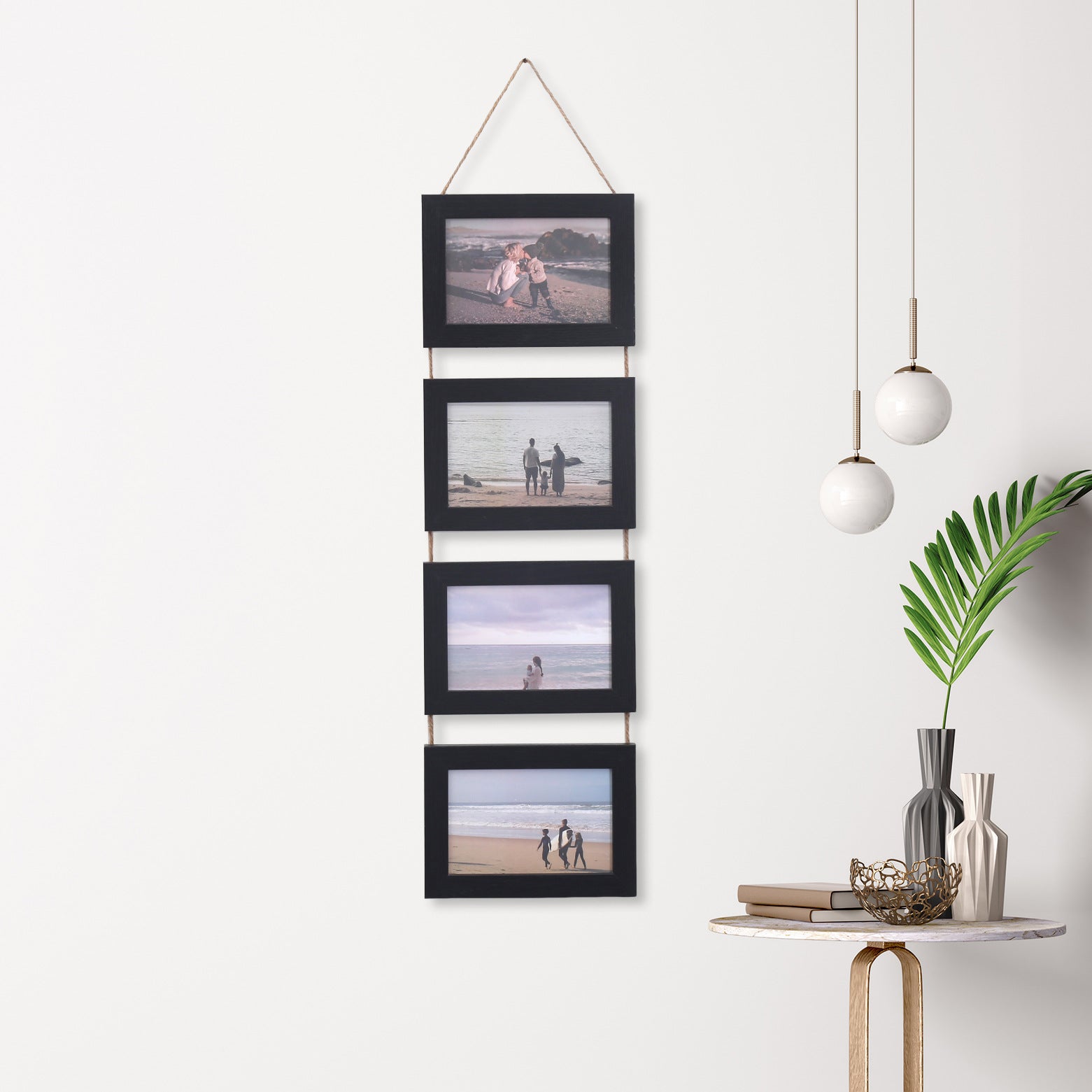 Vintage Modern Minimalist Rope Frame 6-Inch Triple Hanging Photo Wall Wooden Picture Frame Empty Handmade