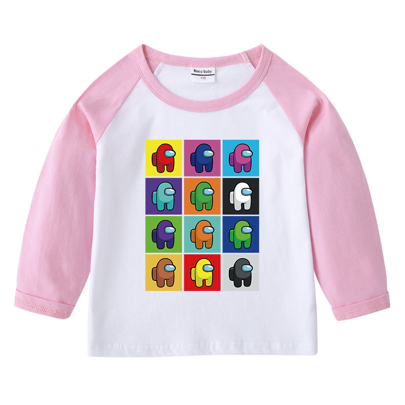 Children's T-shirt with round neck cartoon long sleeves