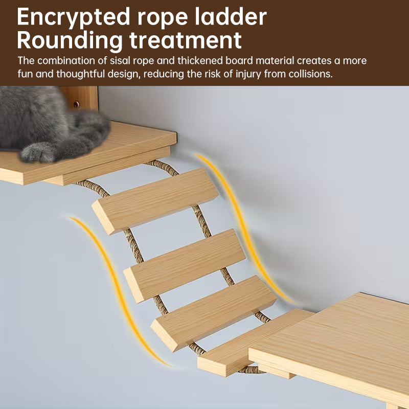 Wall-Mounted Cat Hammock & Sisal Scratch Post Set – Space-Saving Cat Activity Shelves, Climbing Tree & Bed for Indoor Cats