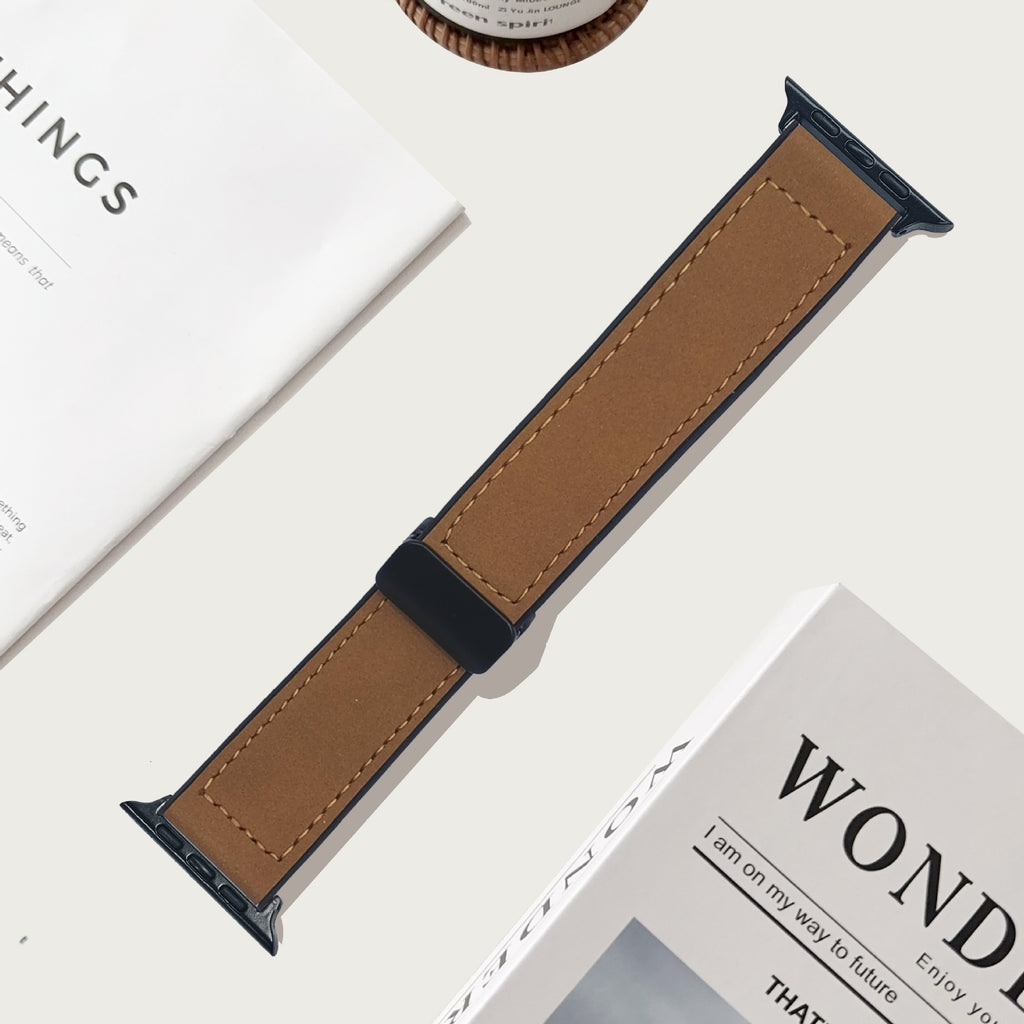 Compatible with Apple Watch 5/6/7/8/9 Ultra Magnetic Buckle Crazy Horse Texture Silicone Skin Strap