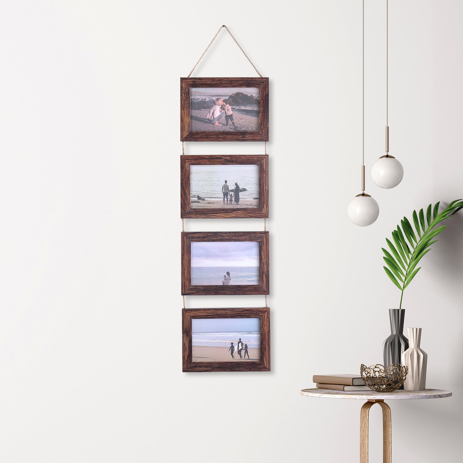 Vintage Modern Minimalist Rope Frame 6-Inch Triple Hanging Photo Wall Wooden Picture Frame Empty Handmade